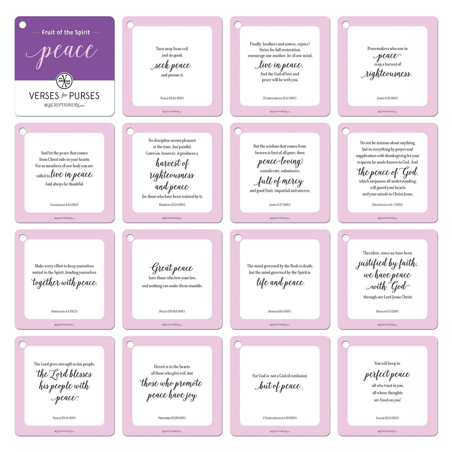 Detail image showing all Fruit of the Spirit Bible Verse Cards - Peace Scripture Cards