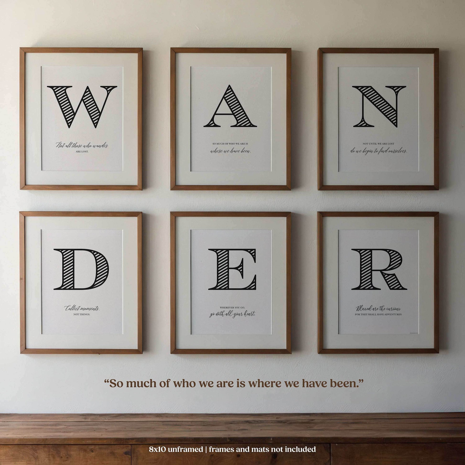 Wander quotes as wall art in frames