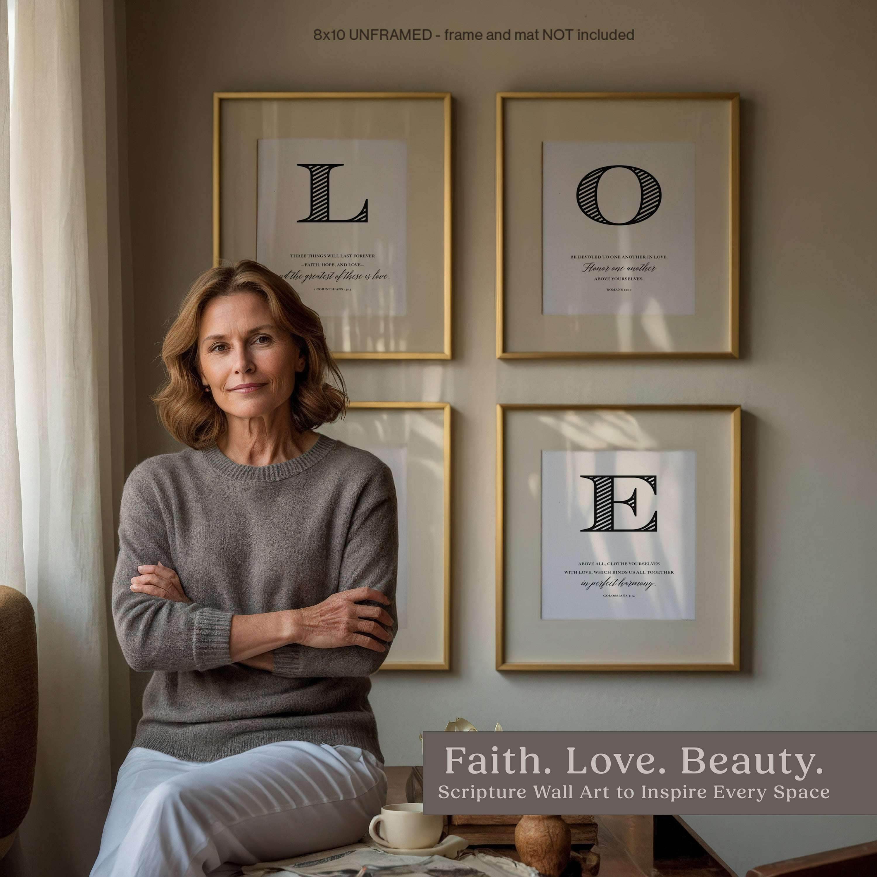 Bible Scripture Wall Art – LOVE Bible Quote Posters (Set of 4, 8x10) - Mod Day Art