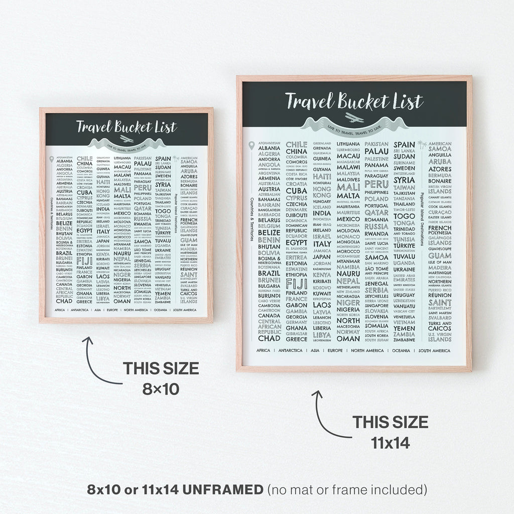 Travel Bucket List Poster | 201 Countries + 29 Islands