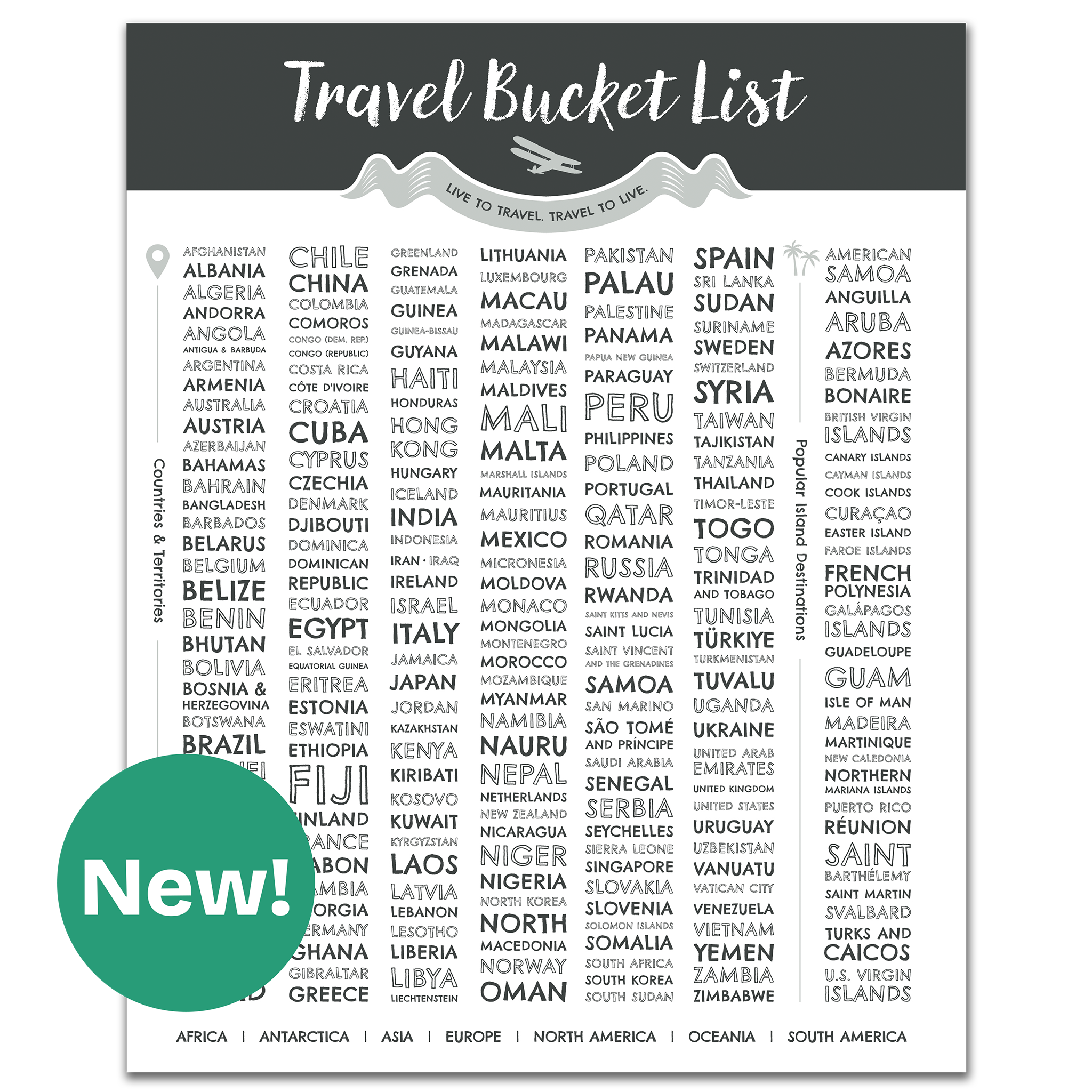 World travel bucket list poster