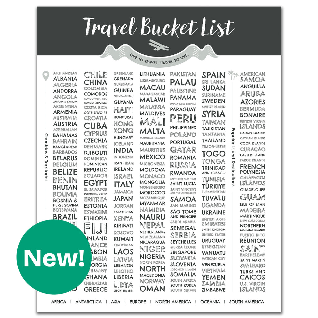 Travel Bucket List Poster | 201 Countries + 29 Islands