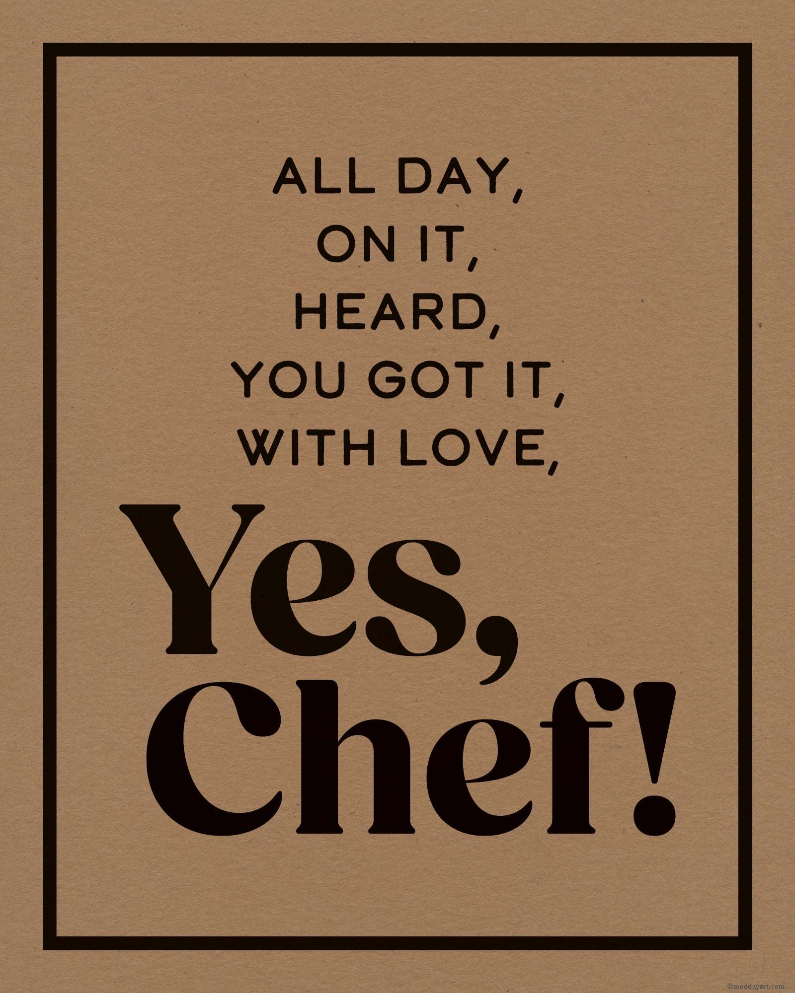 Yes Chef wall art prints kitchen in Kraft color