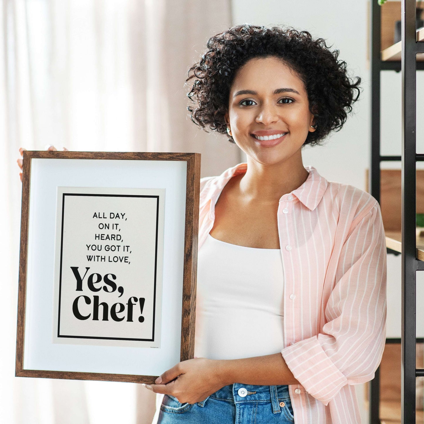 Yes Chef Kitchen Wall Art featuring iconic phrases, perfect for chefs and foodies, unframed print on recycled paper.