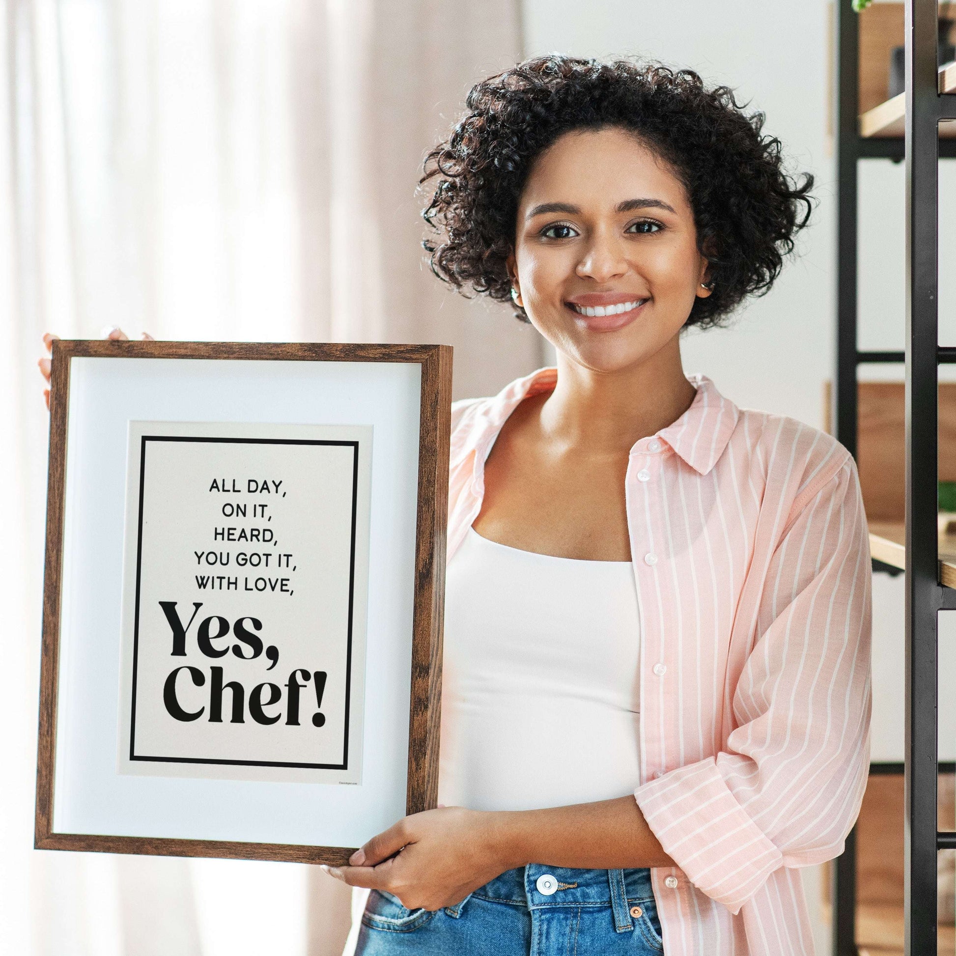 Yes Chef Kitchen Wall Art featuring iconic phrases, perfect for chefs and foodies, unframed print on recycled paper.