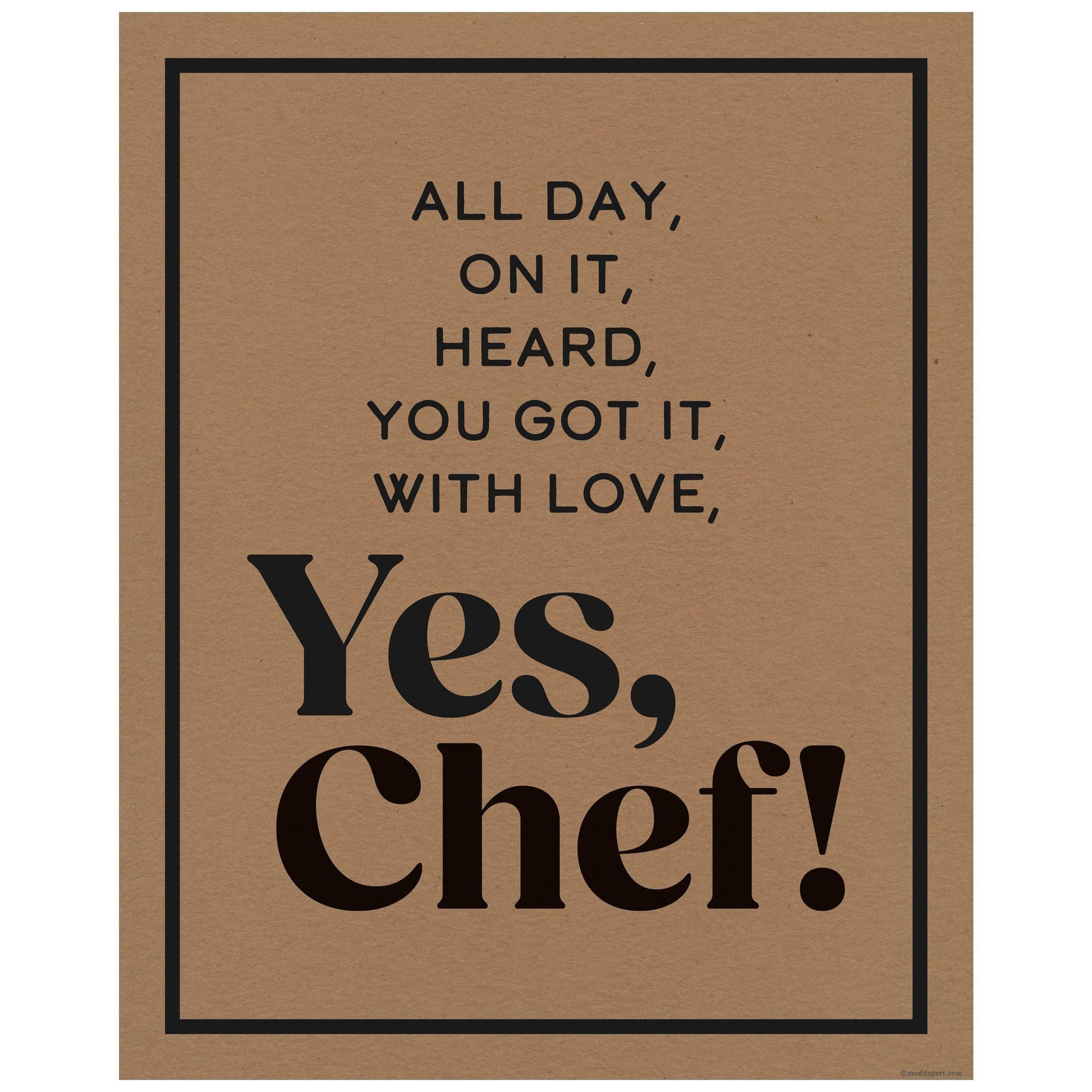 Yes Chef wall art prints kitchen in Kraft color