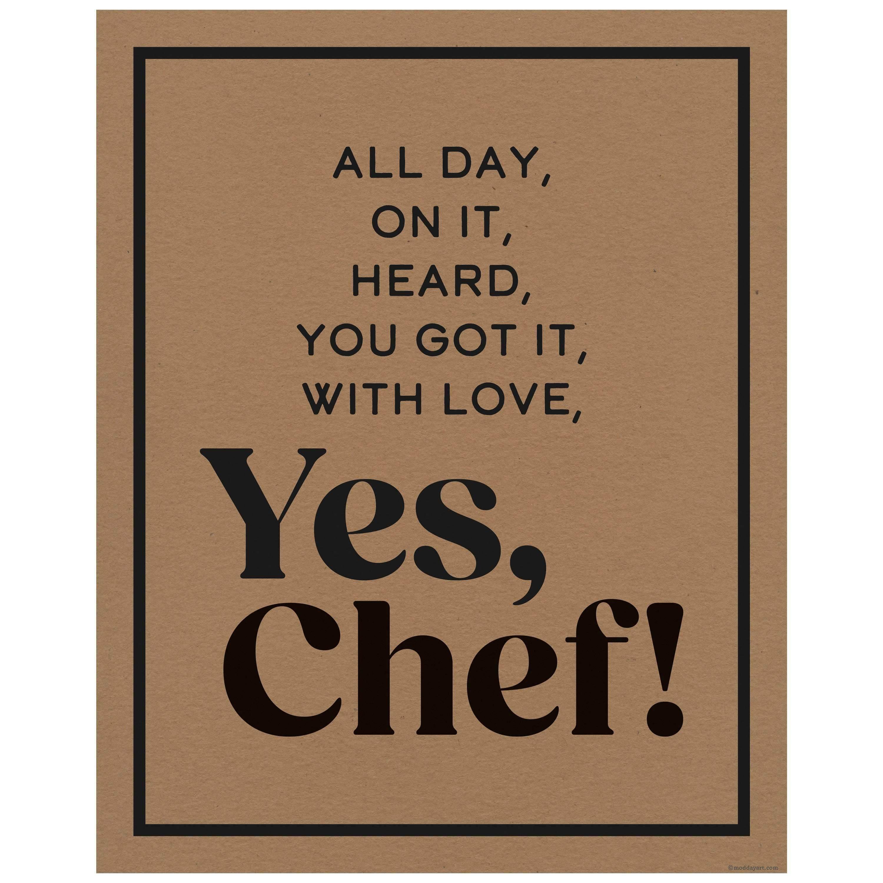 Yes Chef wall art prints kitchen in Kraft color