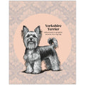 Playful Yorkie drawing wall art with pen-and-ink style illustration and floral background.