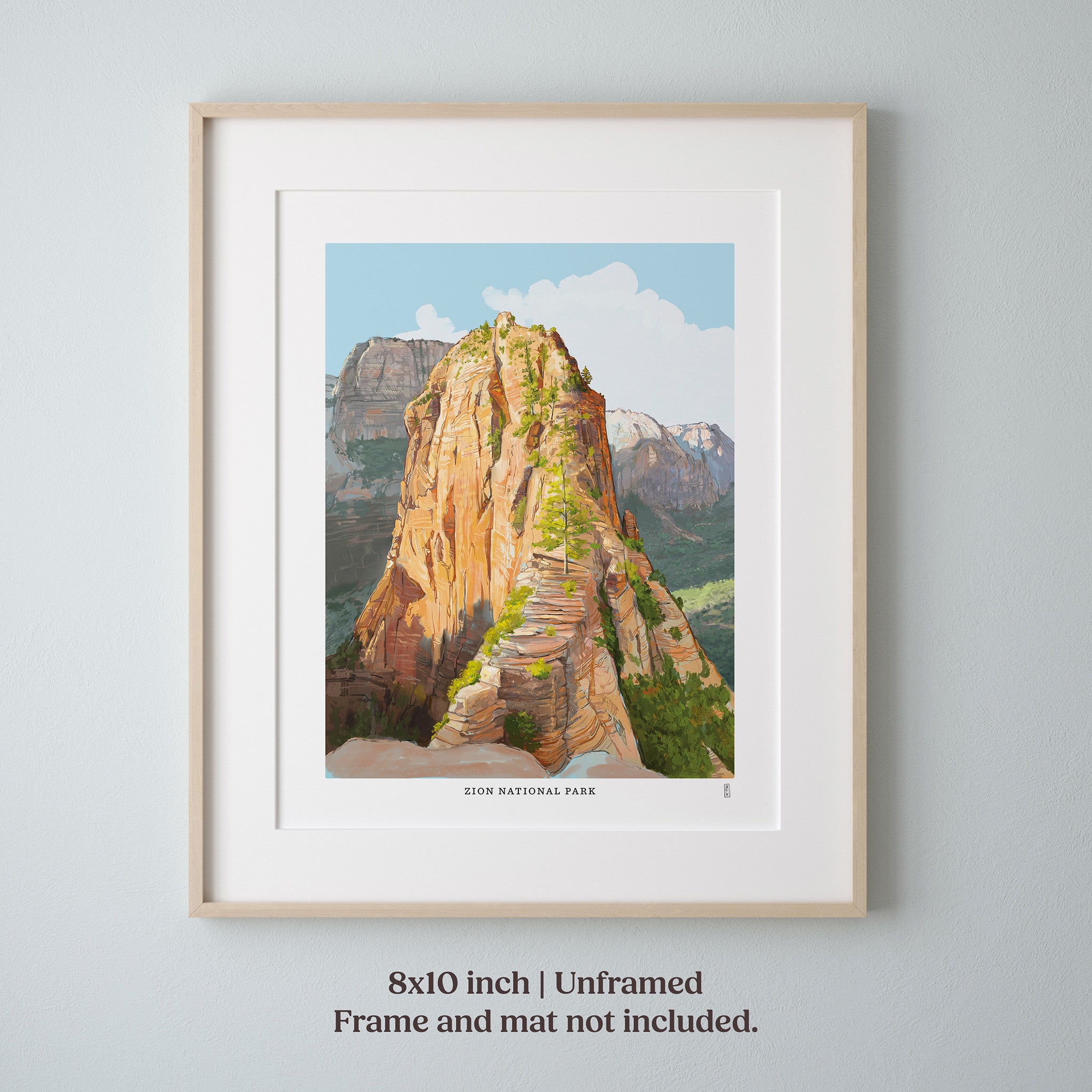 Framed hand-signed print of Angels Landing in Zion National Park.