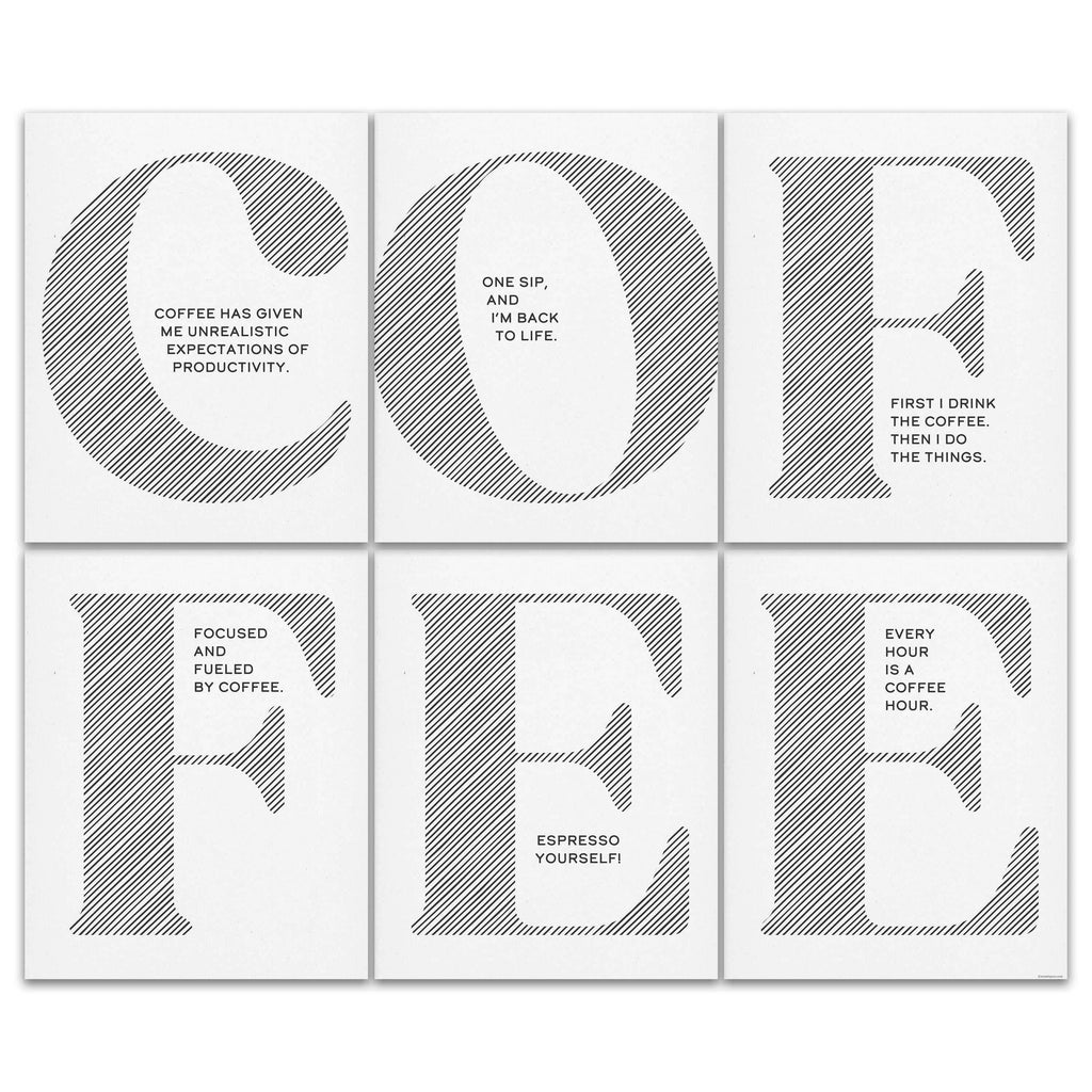 6-piece coffee wall art set in white